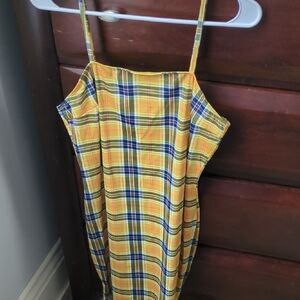 Yellow Plaid Spaghetti Strap Dress